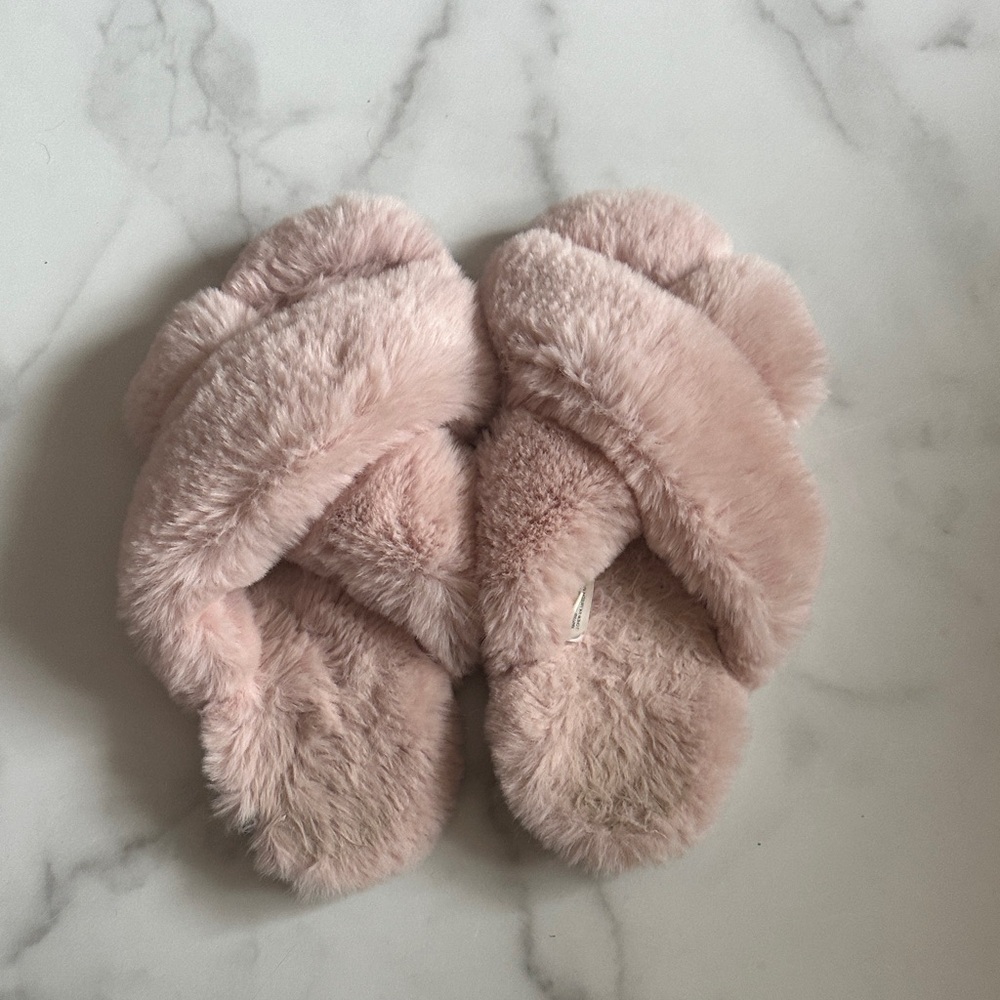 J. Crew Pink Fuzzy Slippers